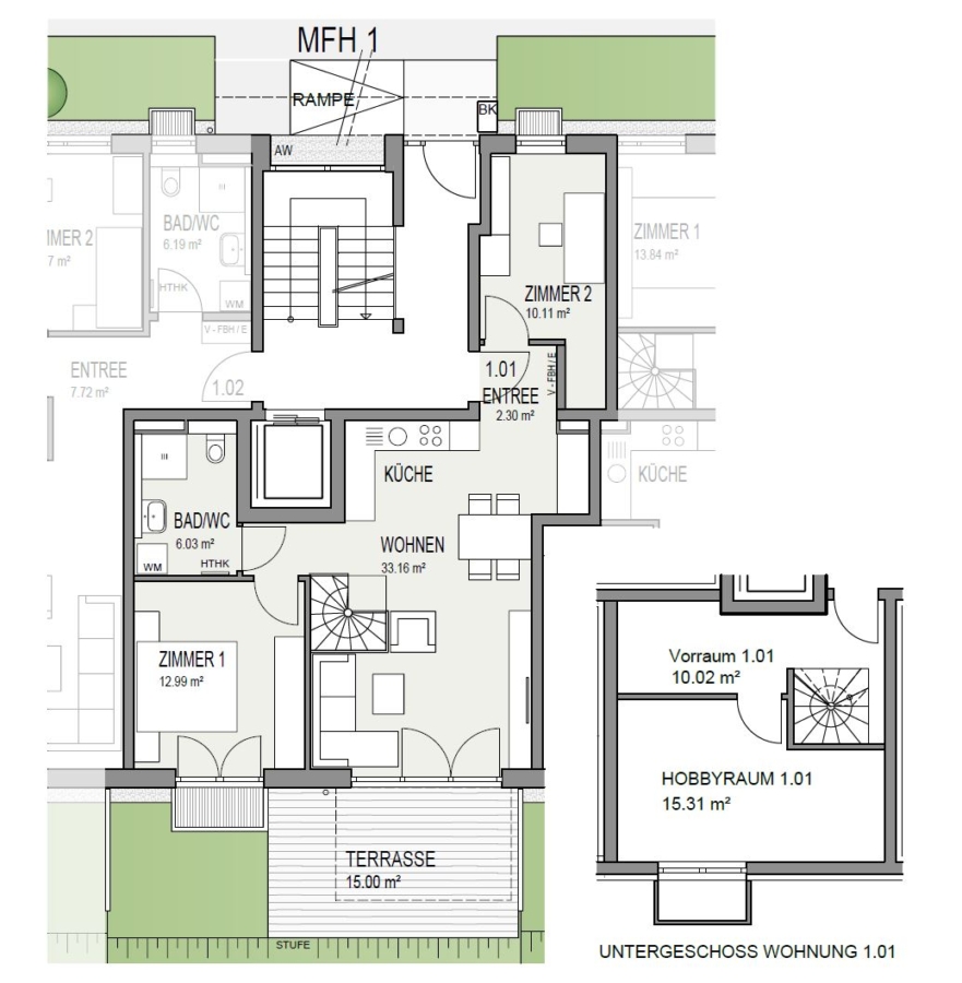 In Bau: 3-Zimmer-EG-Wohnung mit großem Hobbyraum in Stephanskirchen - Grundriss