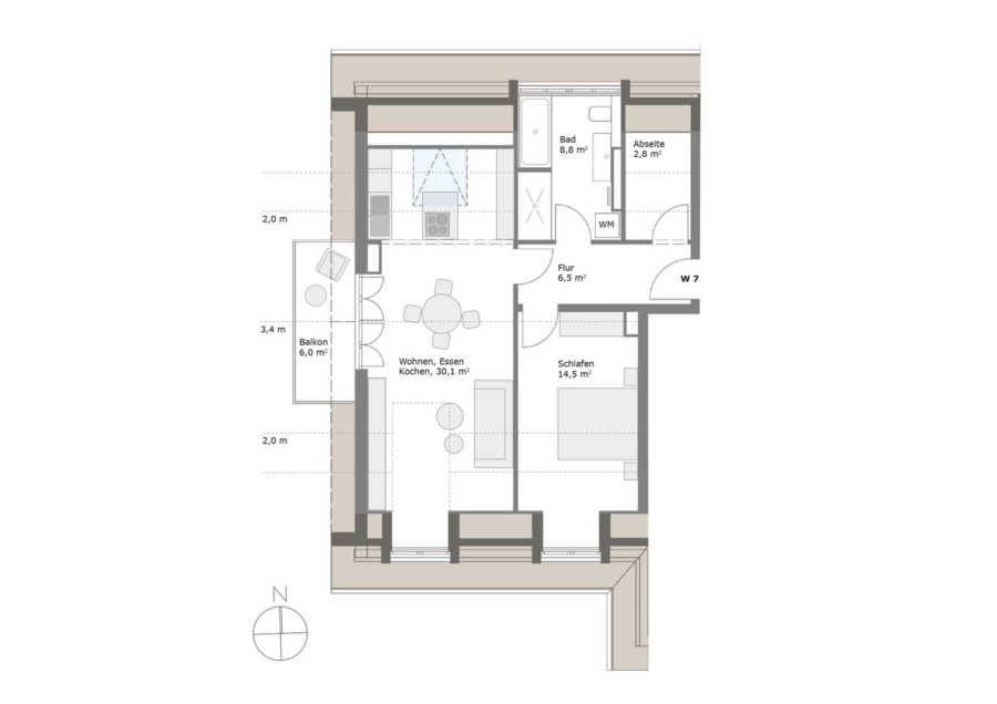 Heizen ohne Gas und Öl: 2-Zimmer-Neubauwohnung mit Balkon und Tiefgarage - Wohnung 7 DG