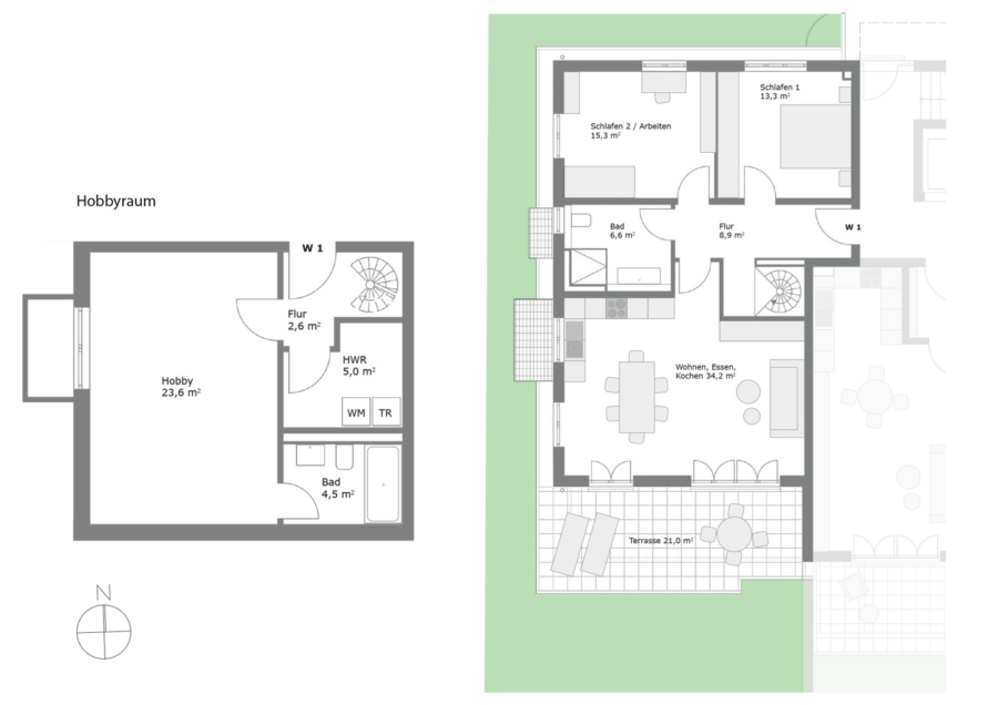 Moderne 3-Zimmer-Garten-Maisonette-Wohnung mit Hobbyraum und zwei Bädern - Wohnung 1 EG