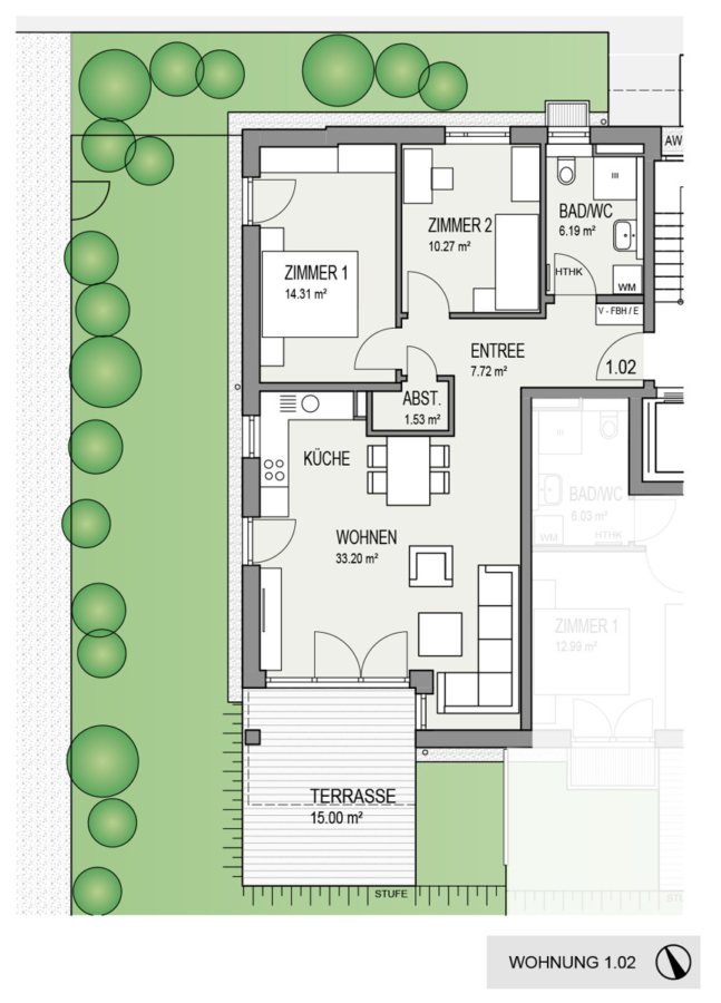 In Bau: 3-Zimmer-EG-Wohnung mit schönem Garten in Stephanskirchen - Grundriss
