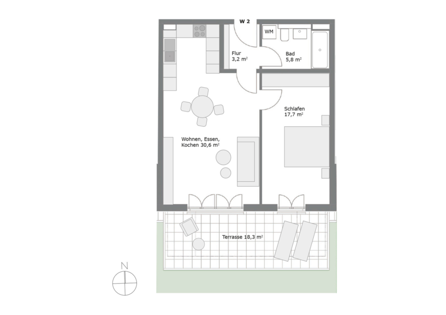 Neubauprojekt in Gelting: 2-Zimmer-Gartenwohnung mit sonniger Süd-Terrasse - Wohnung 2 EG