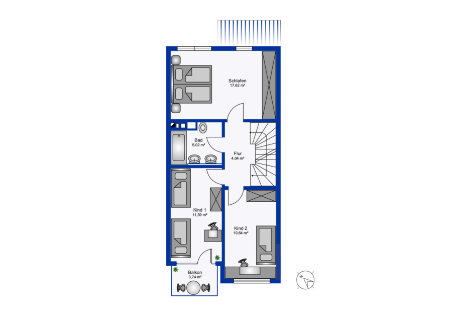 Reihenmittelhaus mit Einzelgarage zur Miete - Obergeschoss