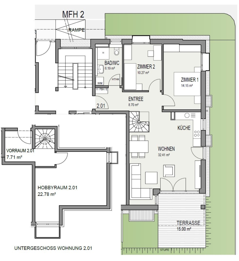 In Bau - Großzügige 3-Zi.-Erdgeschoss-Wohnung mit Hobbyraum und eigenem Garten - Grundriss
