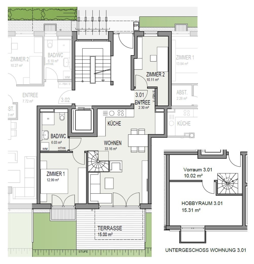In Bau: 3-Zimmer-EG-Wohnung auf zwei Ebenen mit Hobbyraum und Garten - Grundriss