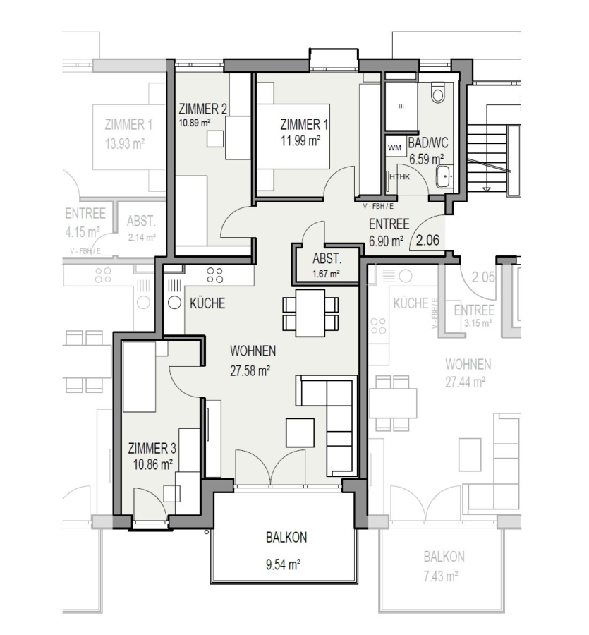 In Bau: 4-Zimmer-OG-Wohnung mit Lift und Blick ins Grüne - Grundriss