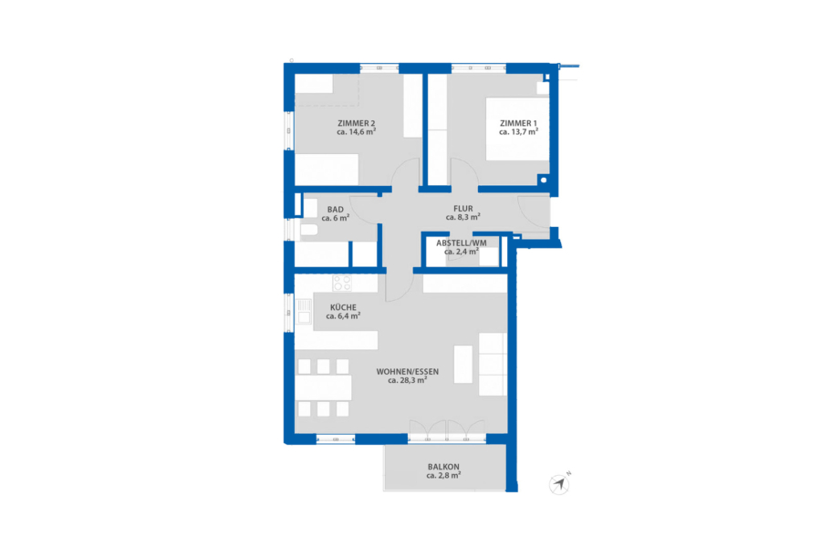Erstbezug: 3-Zimmer-Neubauwohnung in Bestlage Wolfratshausens - Wohnungsgrundriss