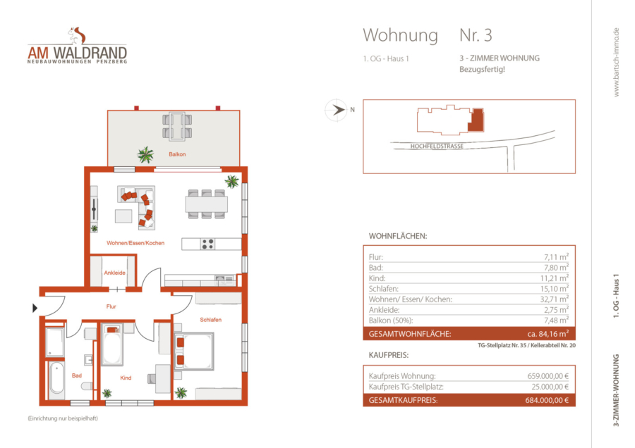 Neubau! 3-Zimmer-Wohnung in Penzberg - Grundriss