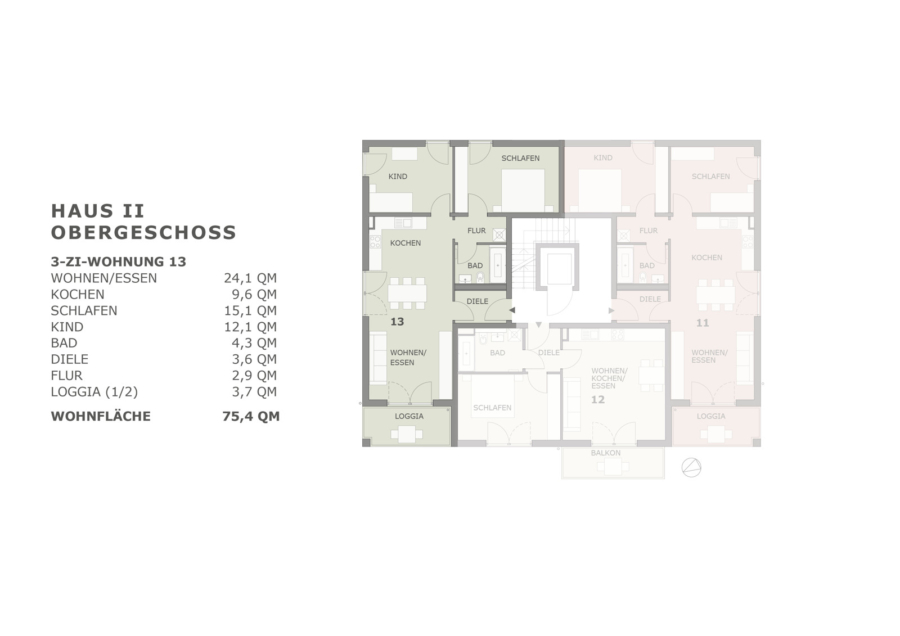 In Bau: Moderne 3-Zimmer-Wohnung mit Lift und Balkon in Wolfratshausen - Grundriss Wohnung 13
