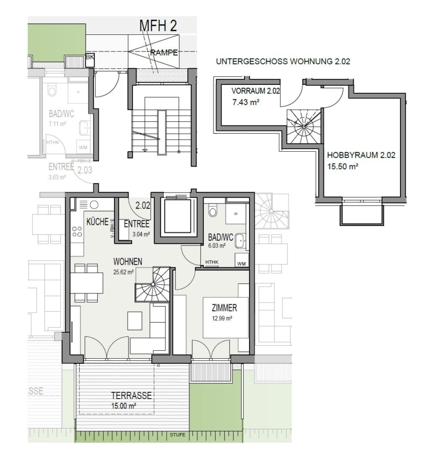 In Bau: 2-Zi.-Erdgeschoss-Wohnung mit Hobbyraum und hellem Garten - Grundriss