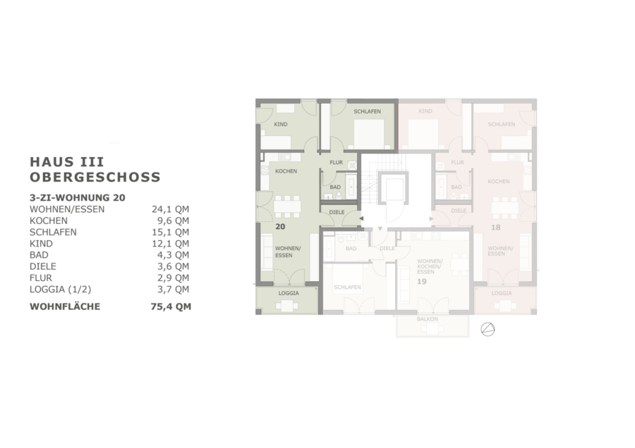 In Bau: 3-Zimmer-OG-Wohnung mit ca. 75 m² und Lift in Wolfratshausen - Grundriss Wohnung 20