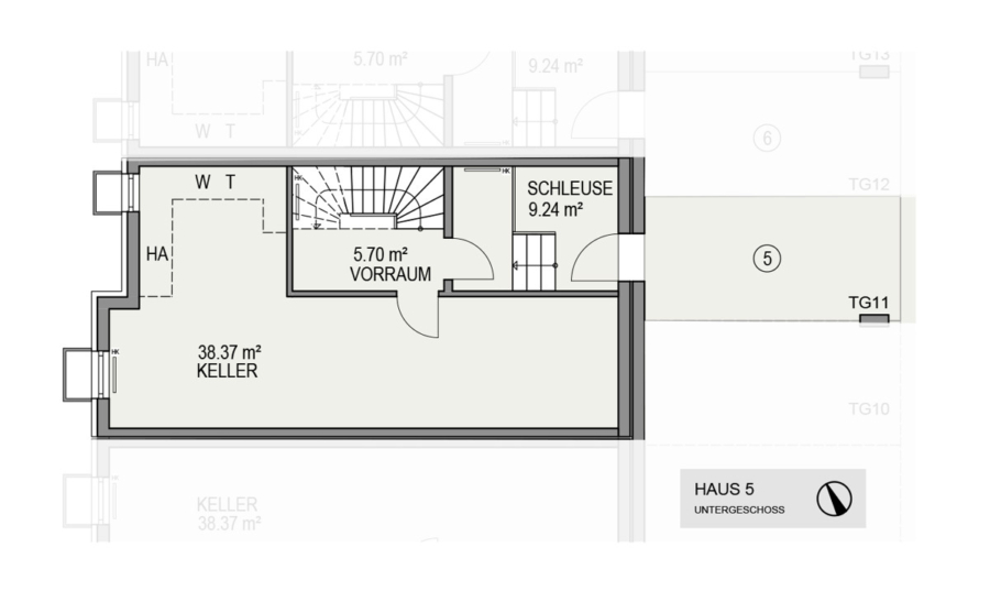 Reihenhaus mit Platz auf drei Ebenen und Dachterrasse - Grundriss Untergeschoss- Unverbindliche Darstellung aus Sicht des Illustrators