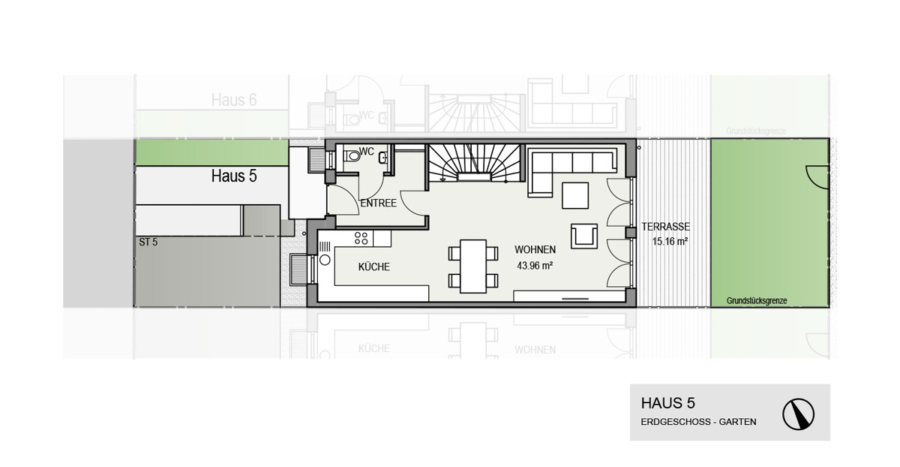 In Bau - Reihenhaus mit viel Platz auf drei Ebenen und schöner Dachterrasse - Grundriss Erdgeschoss- Unverbindliche Darstellung aus Sicht des Illustrators