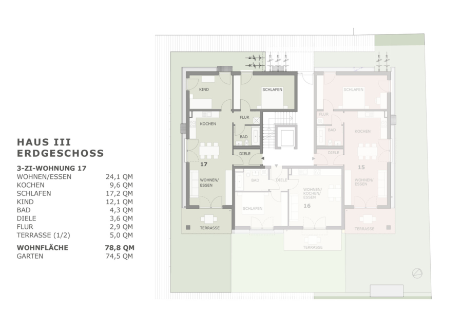 In Bau: 3-Zimmer-Erdgeschoss-Wohnung mit sonnigem Garten in Wolfratshausen - Grundriss Wohnung 17