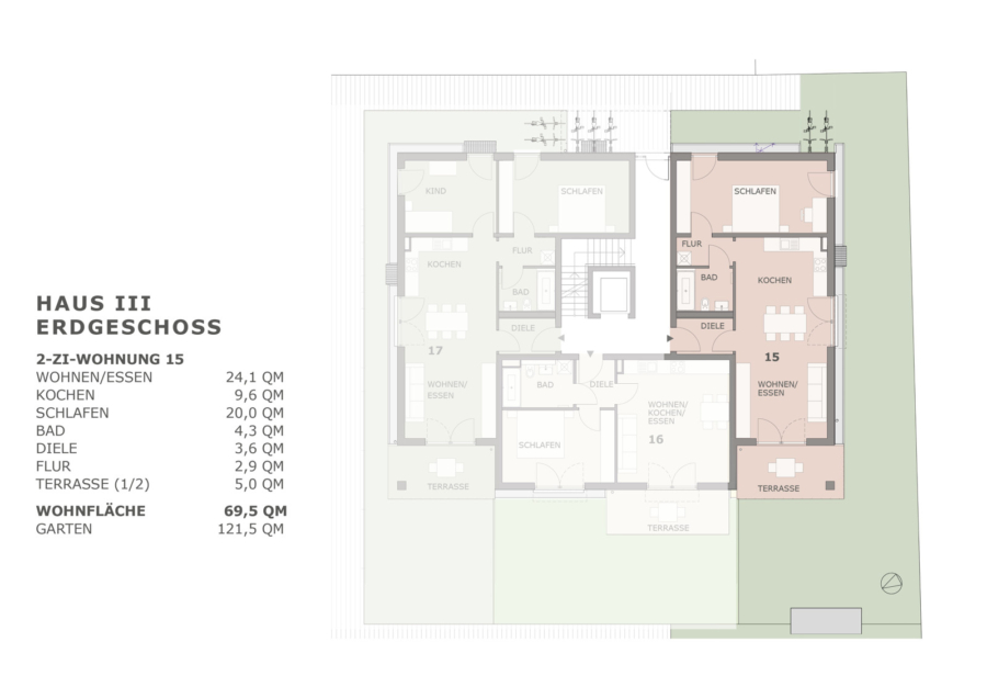 In Bau: Helle 2-Zimmer-Wohnung mit Terrasse und Garten in Wolfratshausen - Grundriss Wohnung 15