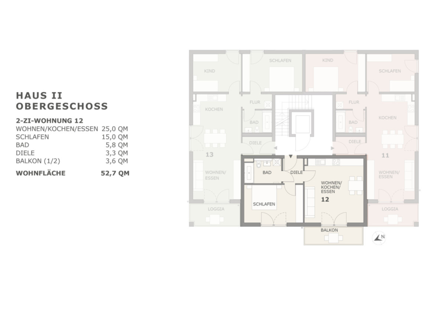 In zweiter Baureihe: 2-Zimmer-Wohnung mit Balkon in schöner Lage Weidachs - Grundriss Wohnung 12